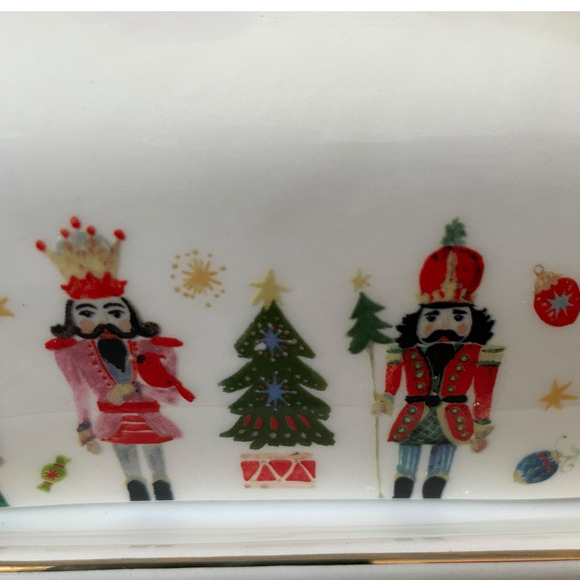 Christmas Nutcracker Covered Butter Dish Holiday Bow Collection Red White NEW - Picture 8 of 16